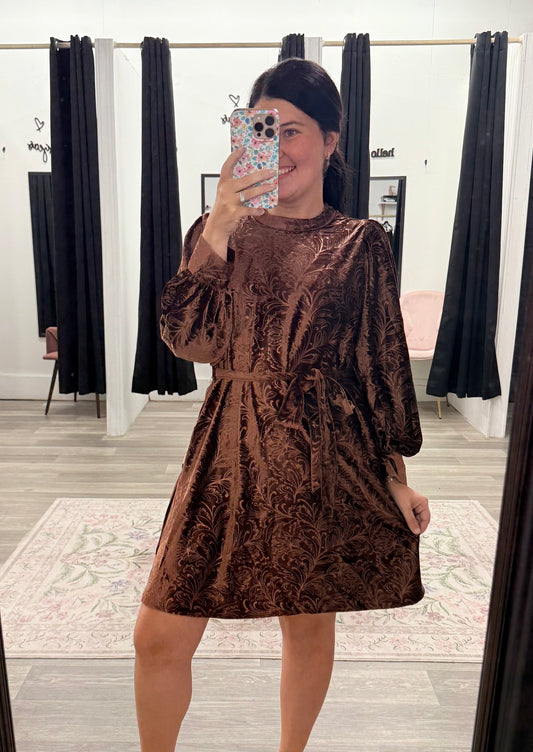 Velvet Detailed Long Sleeve Dress