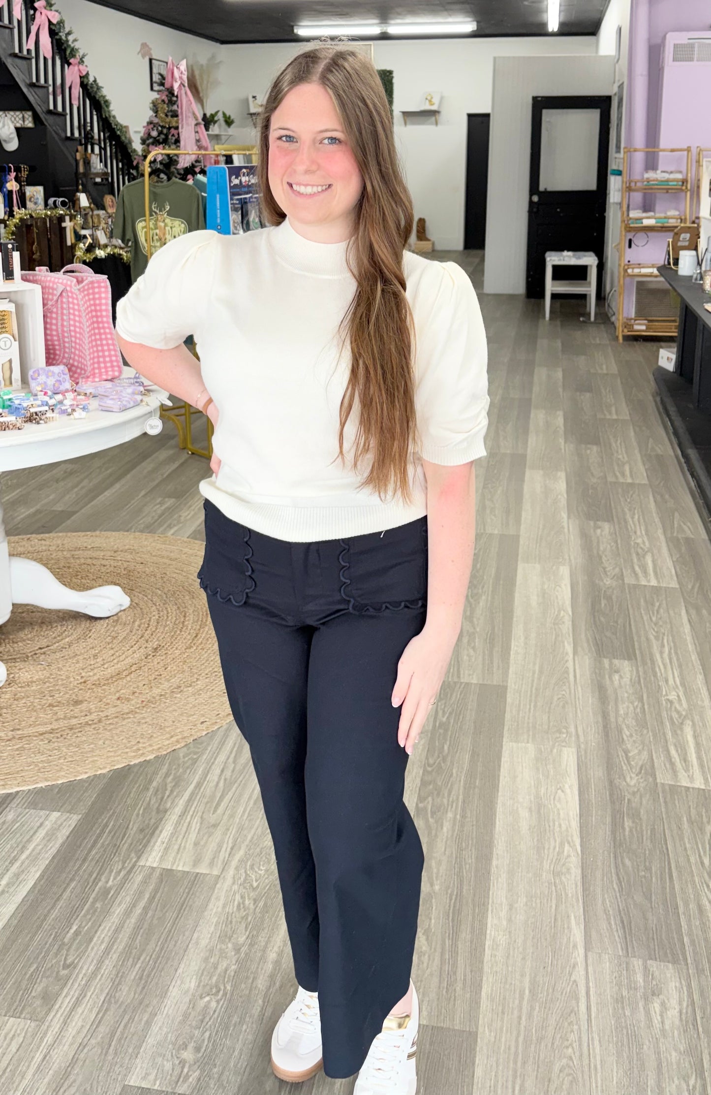 Navy Colette Cropped Wide Leg Pants