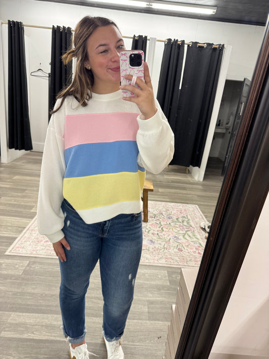 White Colorblock Long Sleeve Top