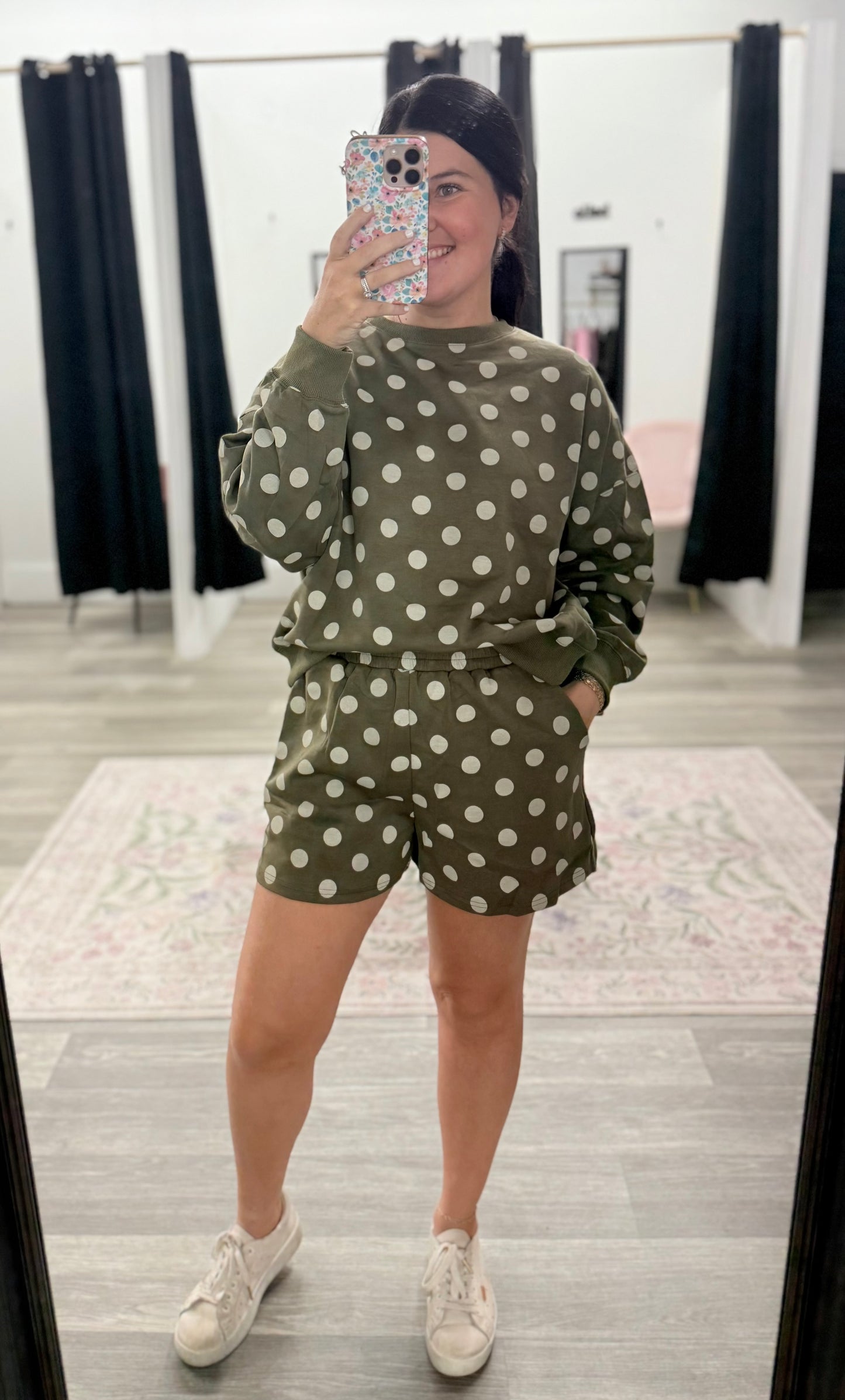 Olive Polka Dot Short Set