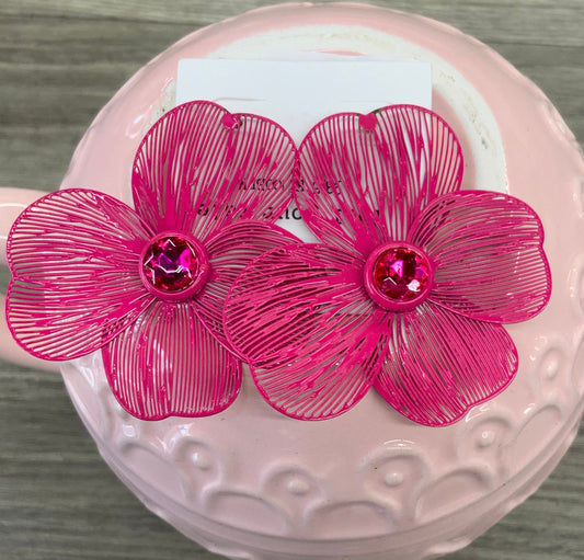 Dark Pink Flower Earrings