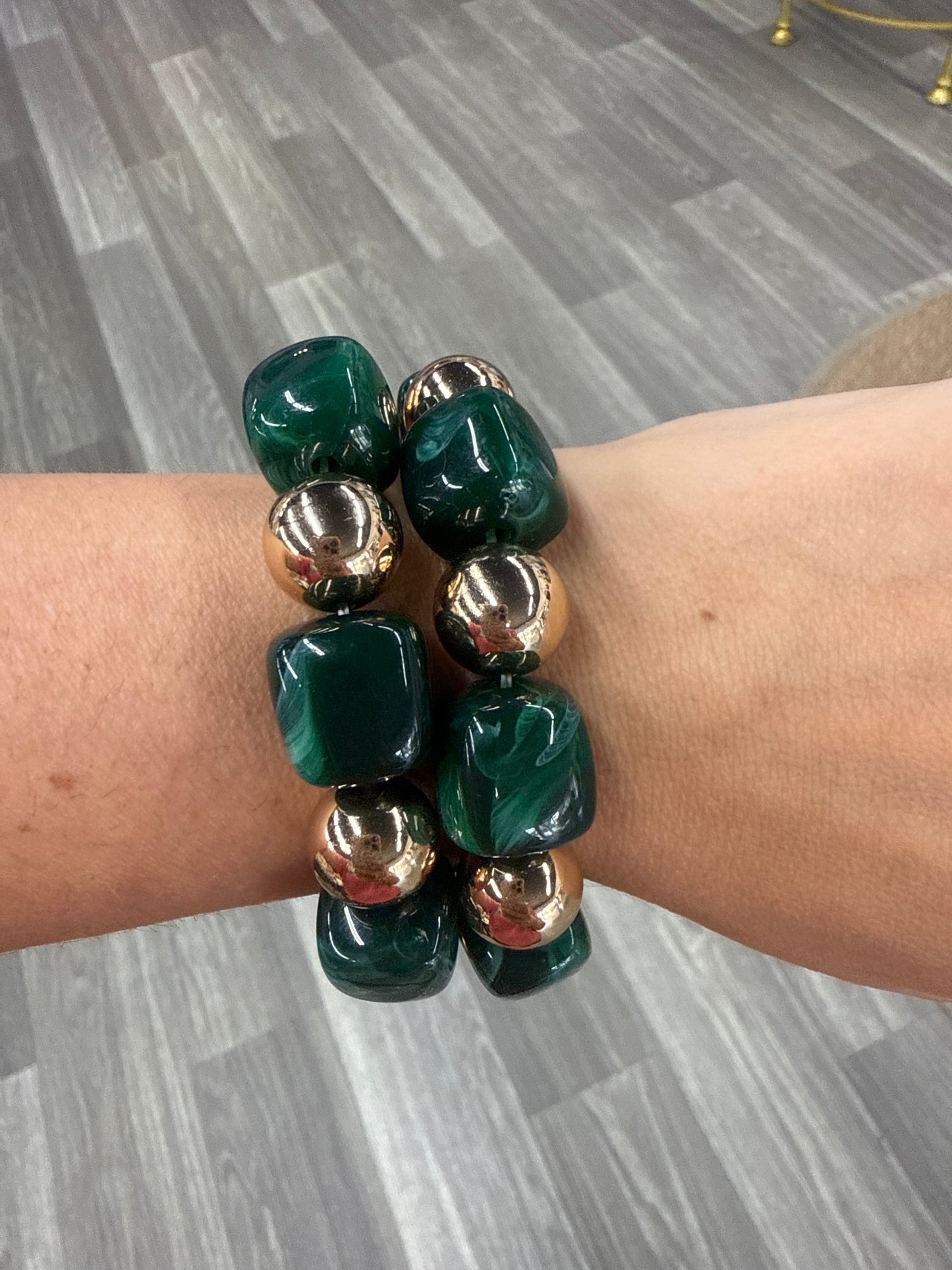 Green & Gold Resin Bracelet Set