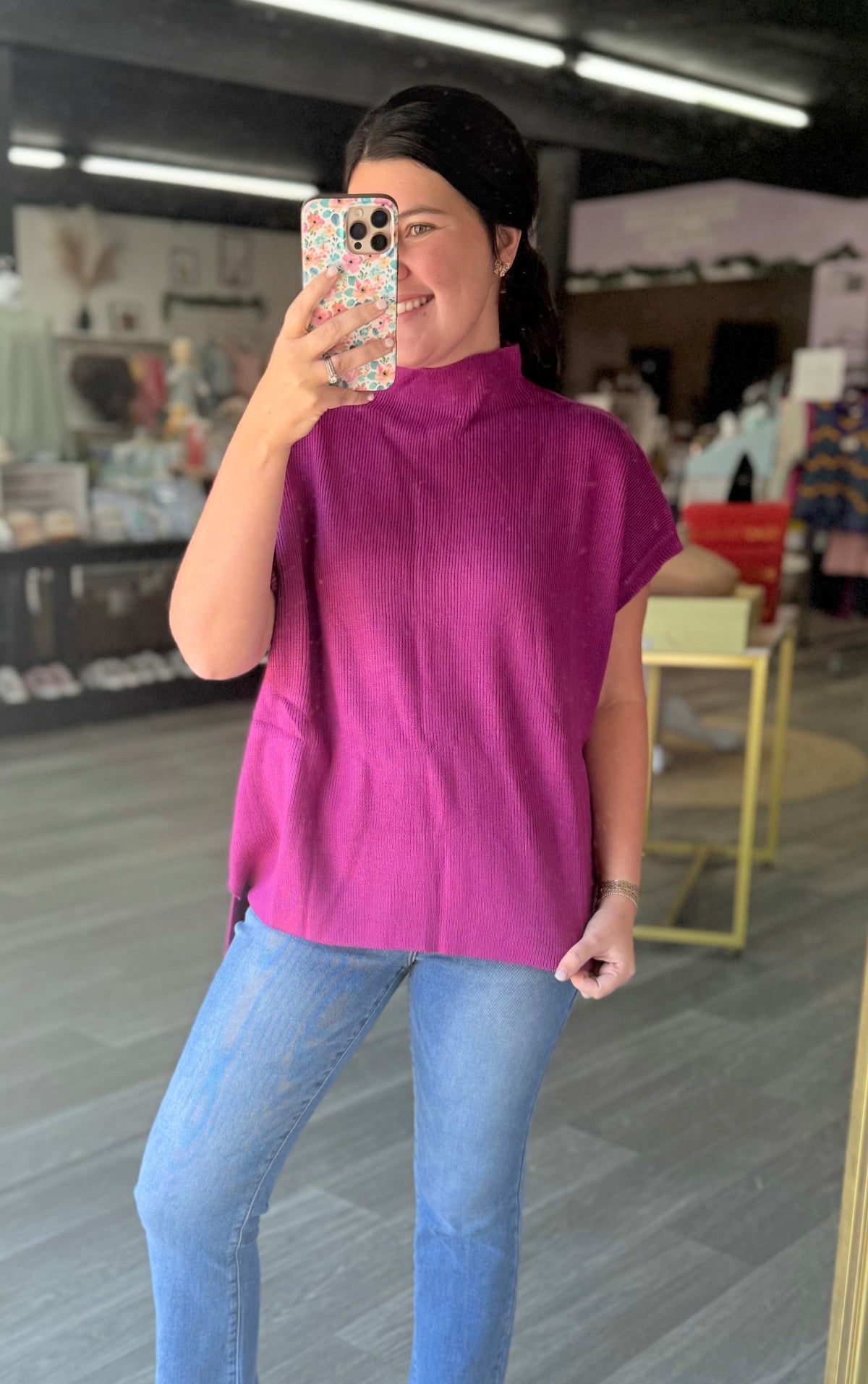 Magenta Mock Neck Sweater Top