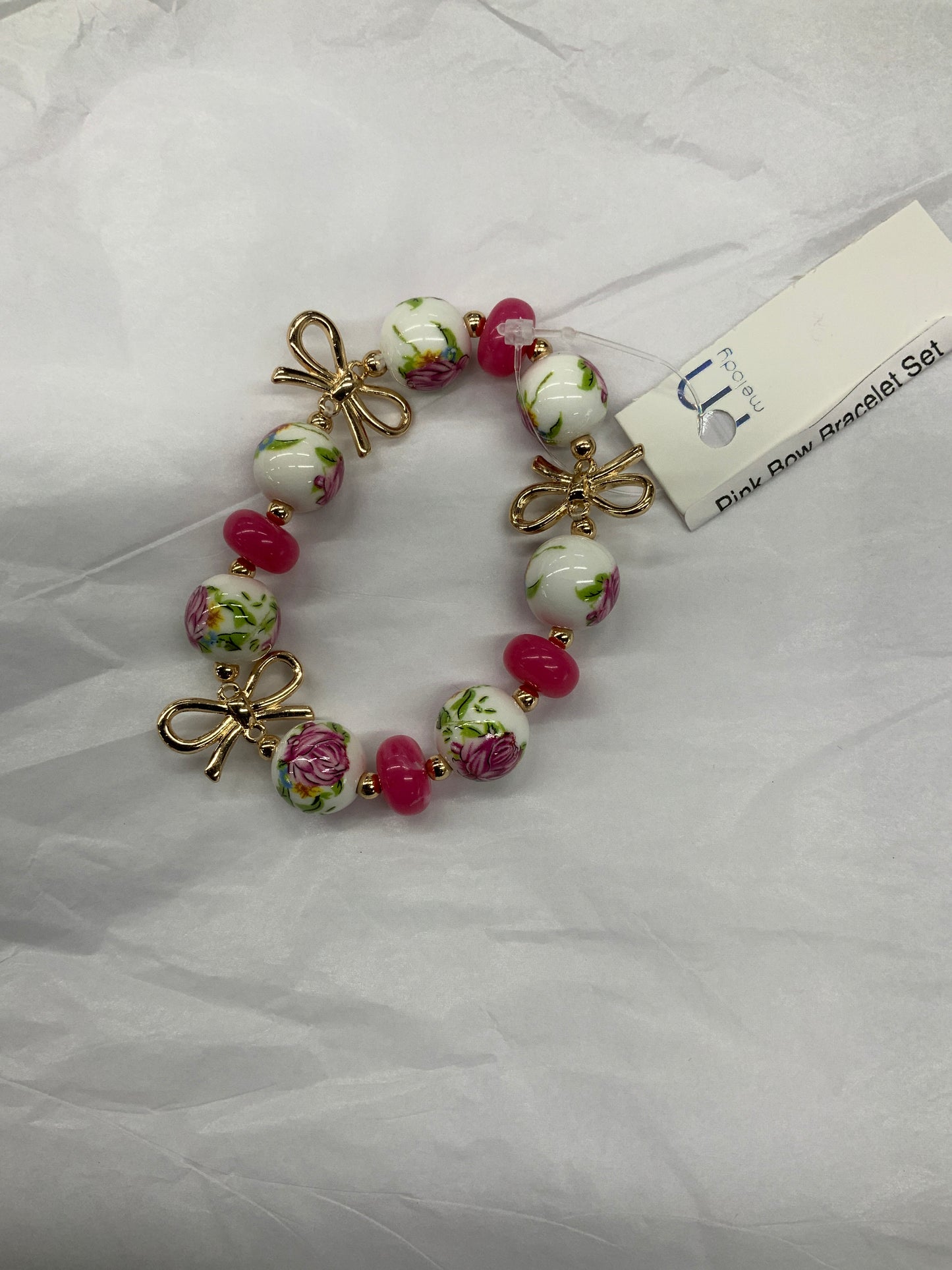 Pink Bow Bracelet Set