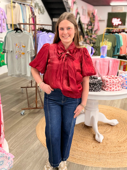 Red Bow Metallic Top