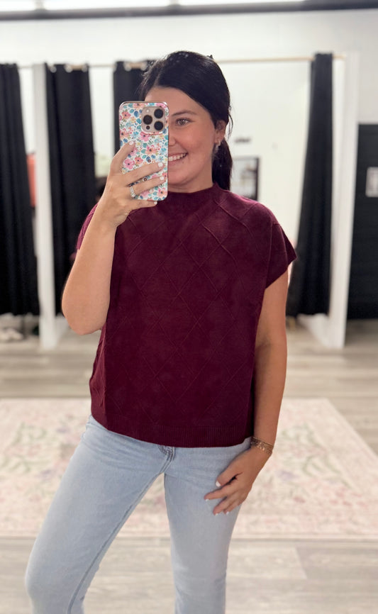 Wine Detailed Sweater Top