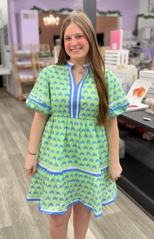 Blue & Green Floral Dress