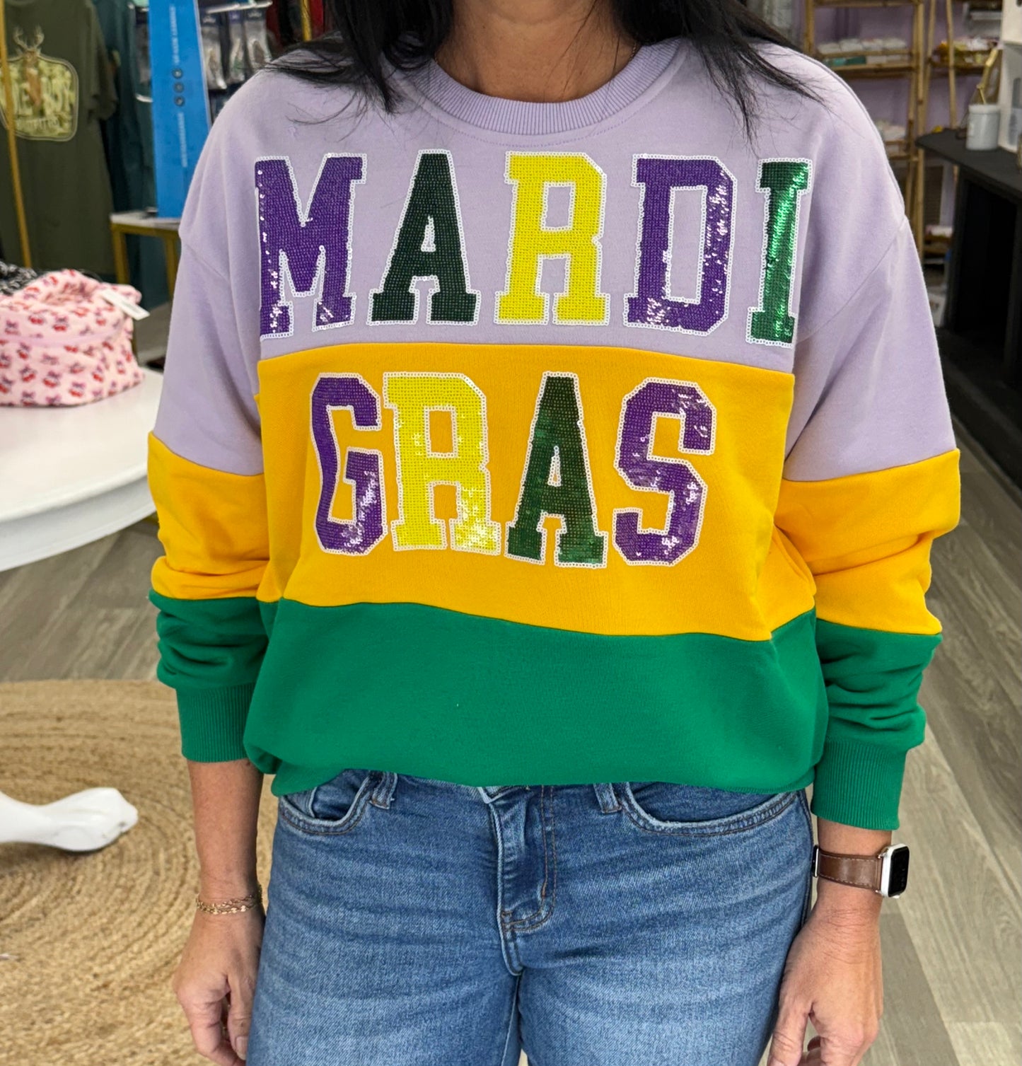 Mardi Gras Block Sequin Sweatshirt