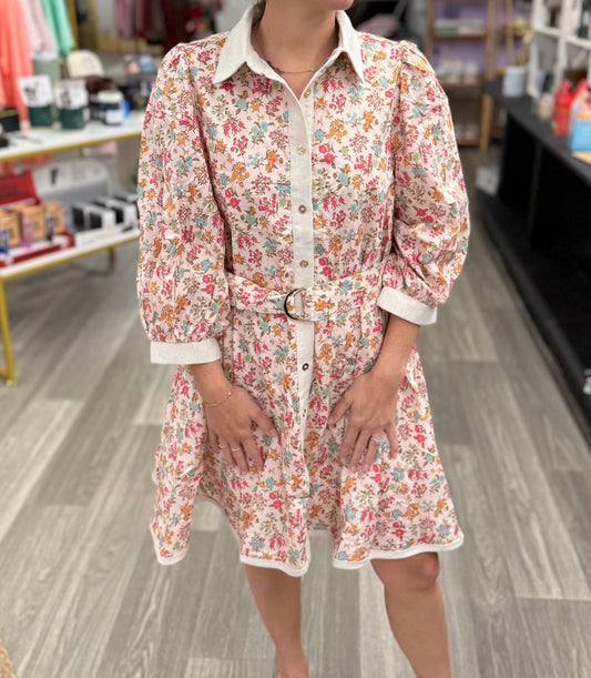 Ditzy Floral Detail Long Sleeve Dress