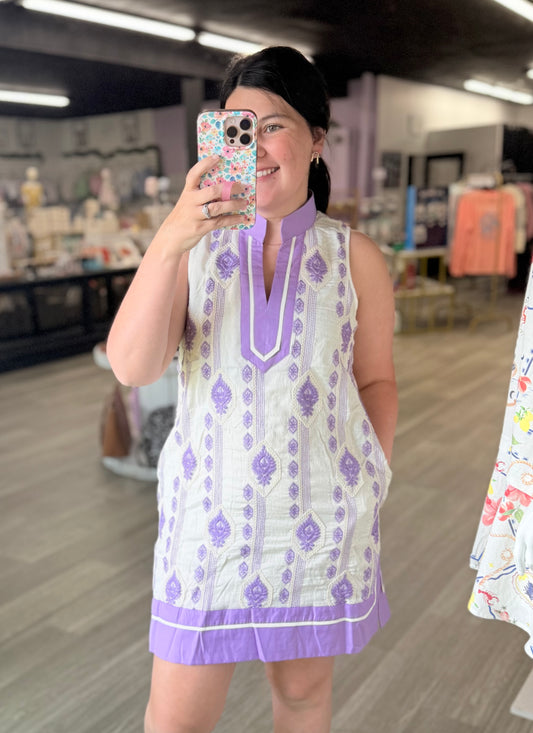 Lavender Embroidered Collared Dress