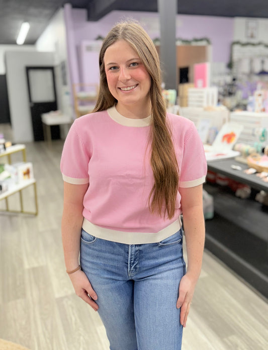 Pink Color Block Sweater Top