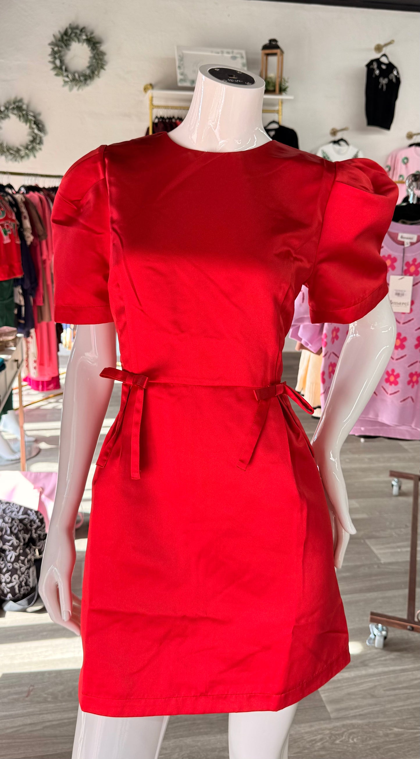 Red Ribbon Detail Mini Dress