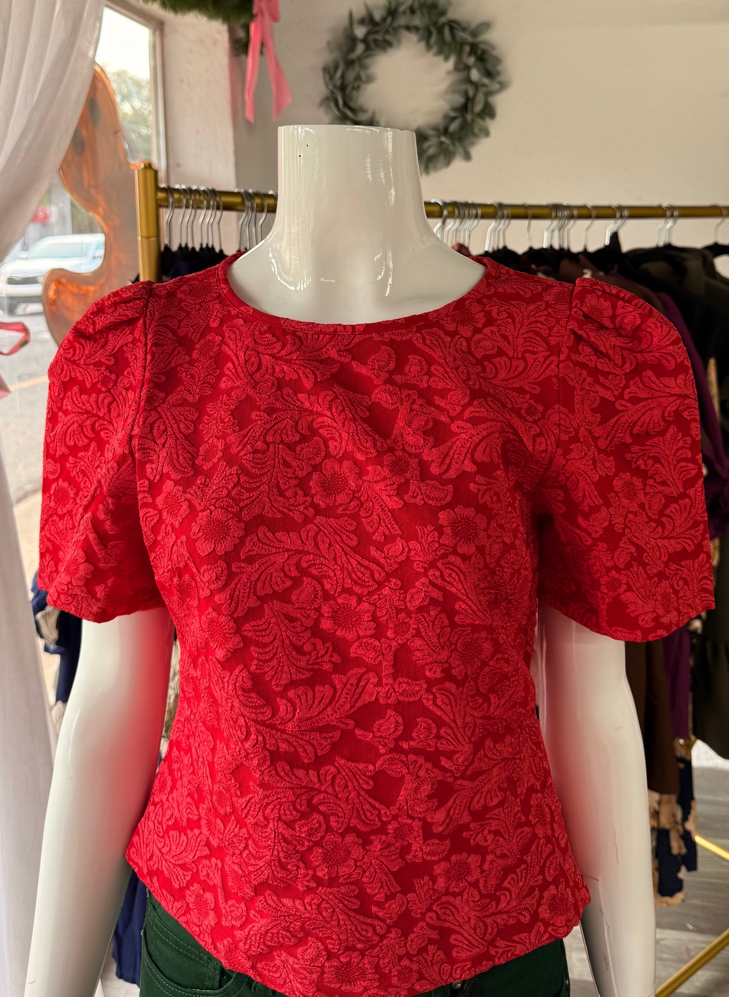 Judy Red Jacquard Top