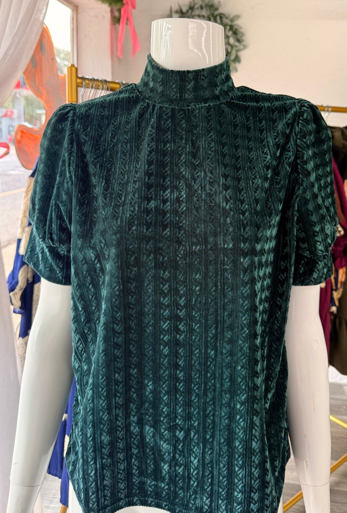 Teal Velvet Mock Neck Top