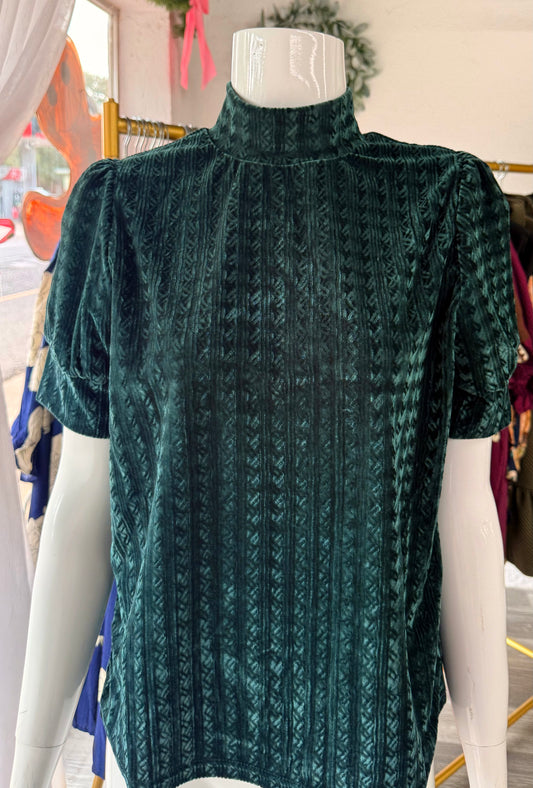 Teal Velvet Mock Neck Top