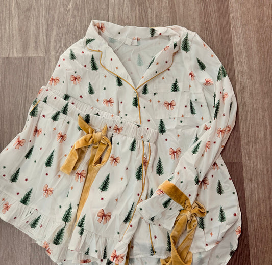 Gold Christmas Tree Satin PJ Set