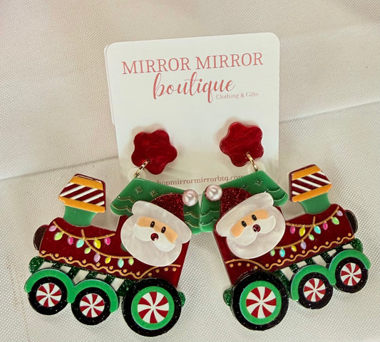 Santa Train Acrylic Earrings