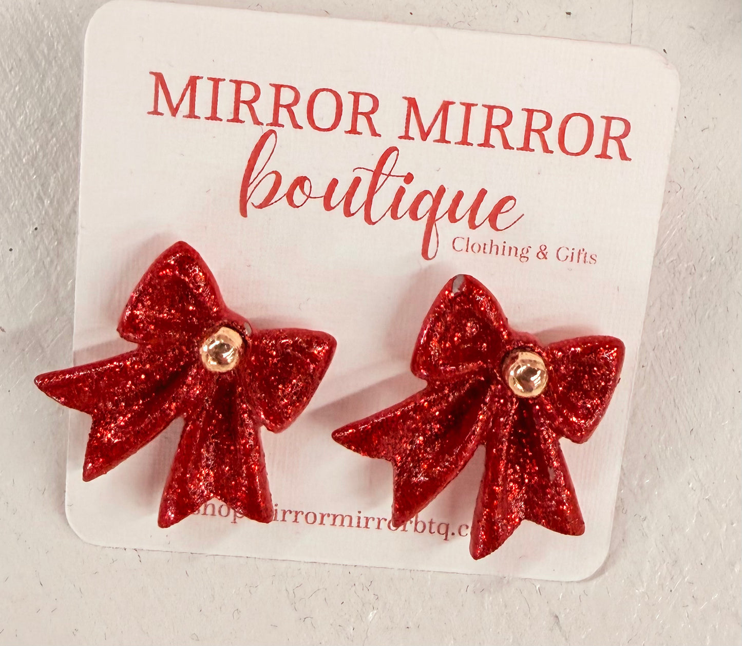 Red Glitter Bow Earrings