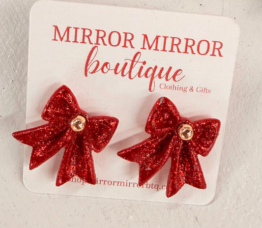 Red Glitter Bow Earrings