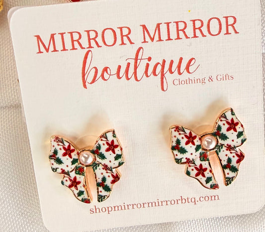 White Christmas Bow Earrings