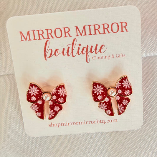 Red Christmas Bow Earrings