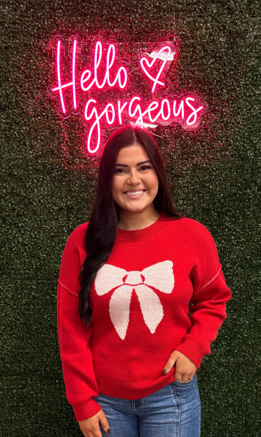 Red Bow Print Sweater