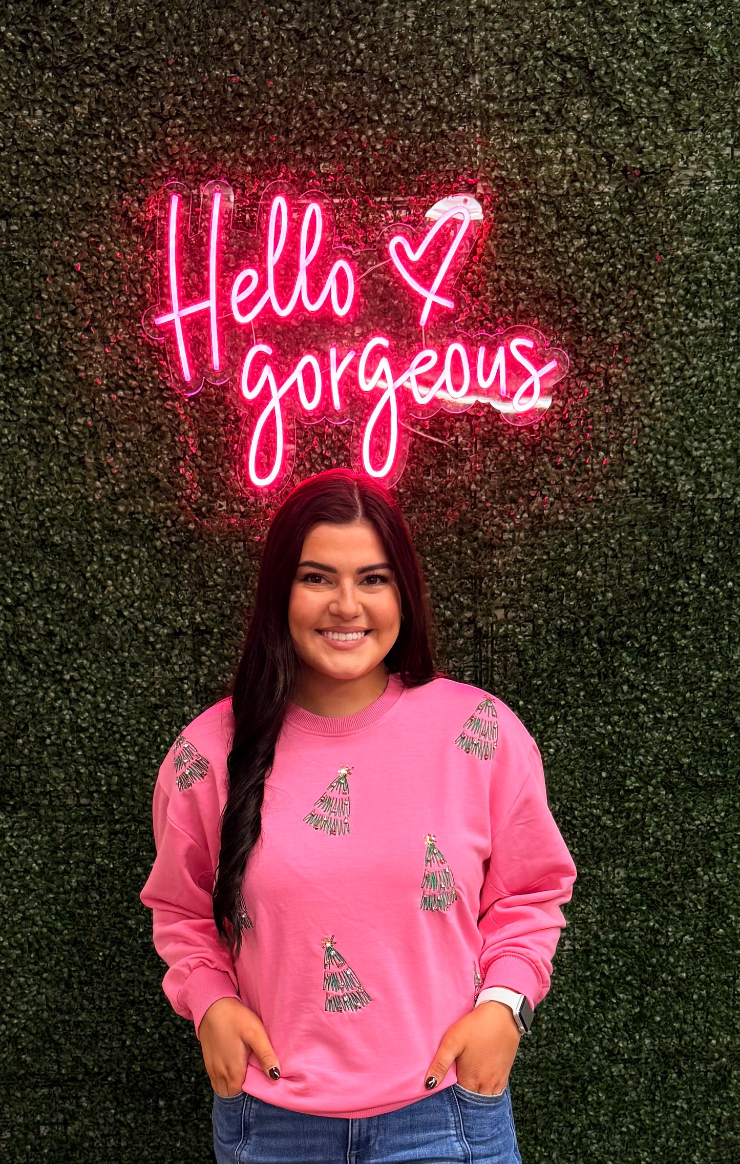 Green Christmas Tree Pink Sweatshirt