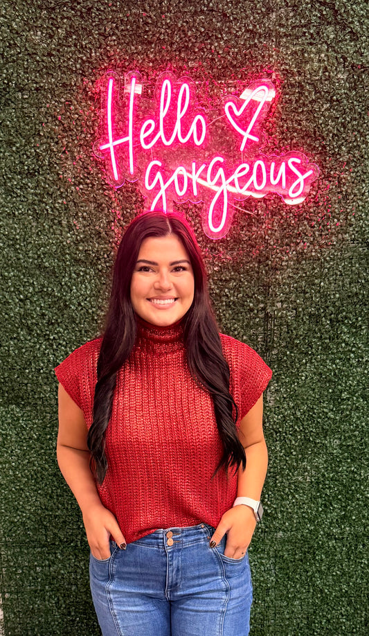 Red Metallic Sweater Top