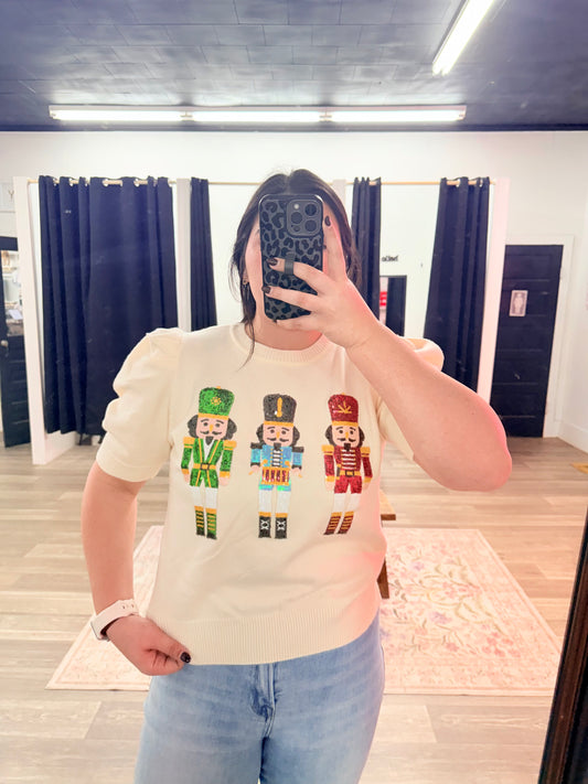 Cream Nutcracker Sequin Sweater