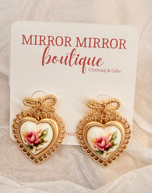 Rose Heart Bow Earrings