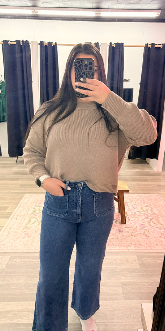 Patch Pocket Wide Leg Dark Denim Jeans