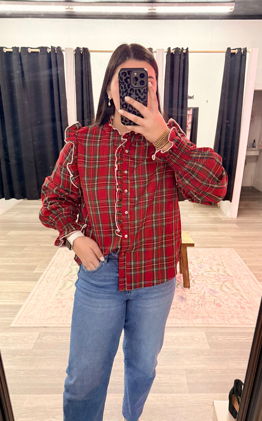 Christmas Plaid Ruffle Top