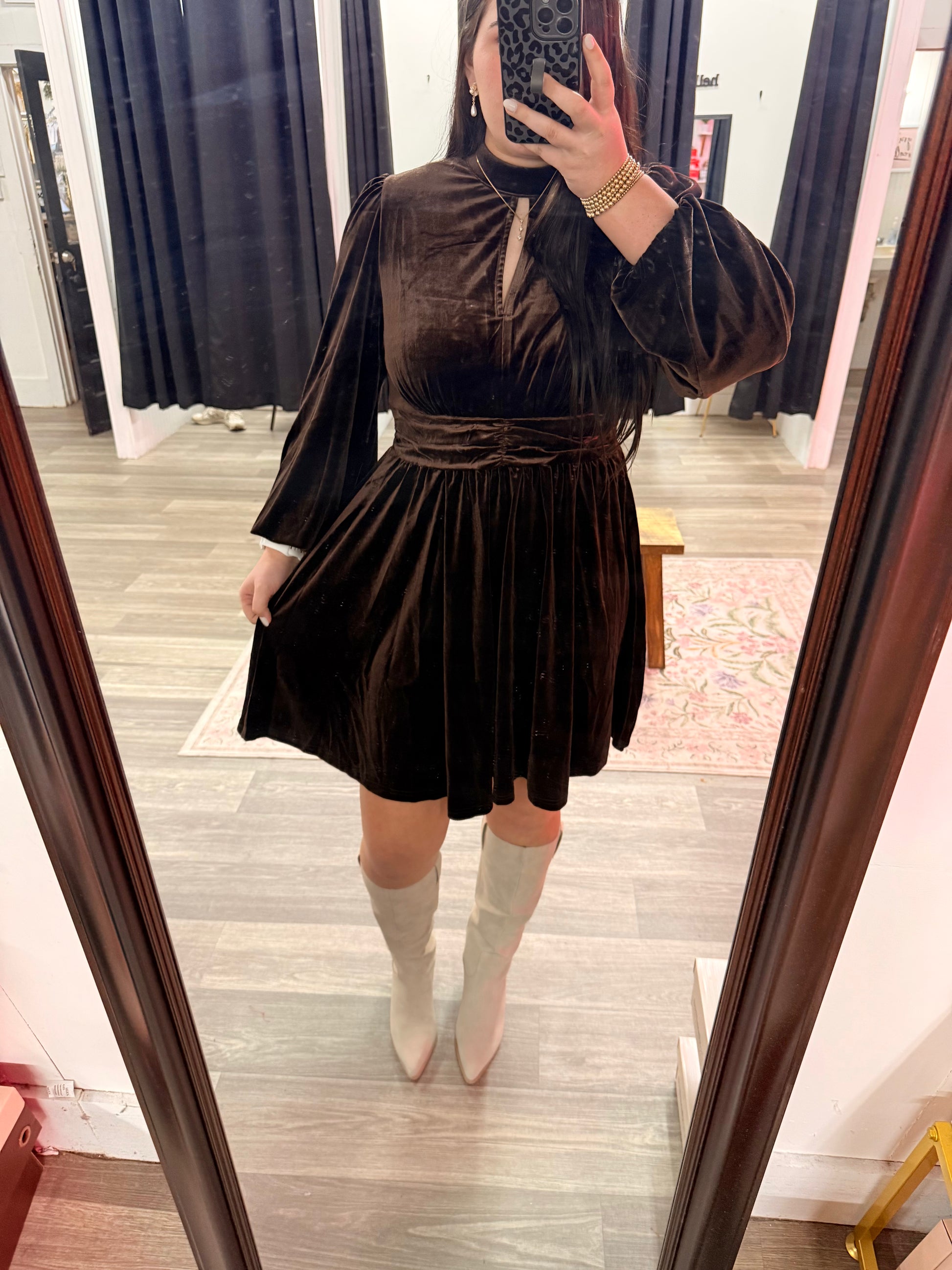 velvet dress mock neck MILA CRUSH DRESS-GOLD L / GOLD velvet fabric and designed without any closures or lining By Anthropologie Long-Sleeve Mock-Neck Lace