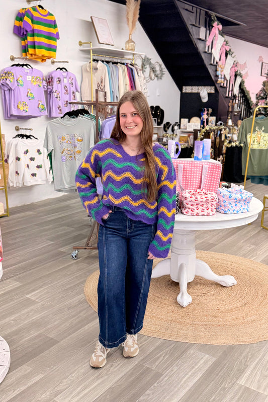 Mardi Gras Wavy Stripe Sweater