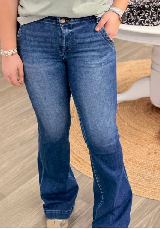 Kellie High Rise Double Button Flare Jeans