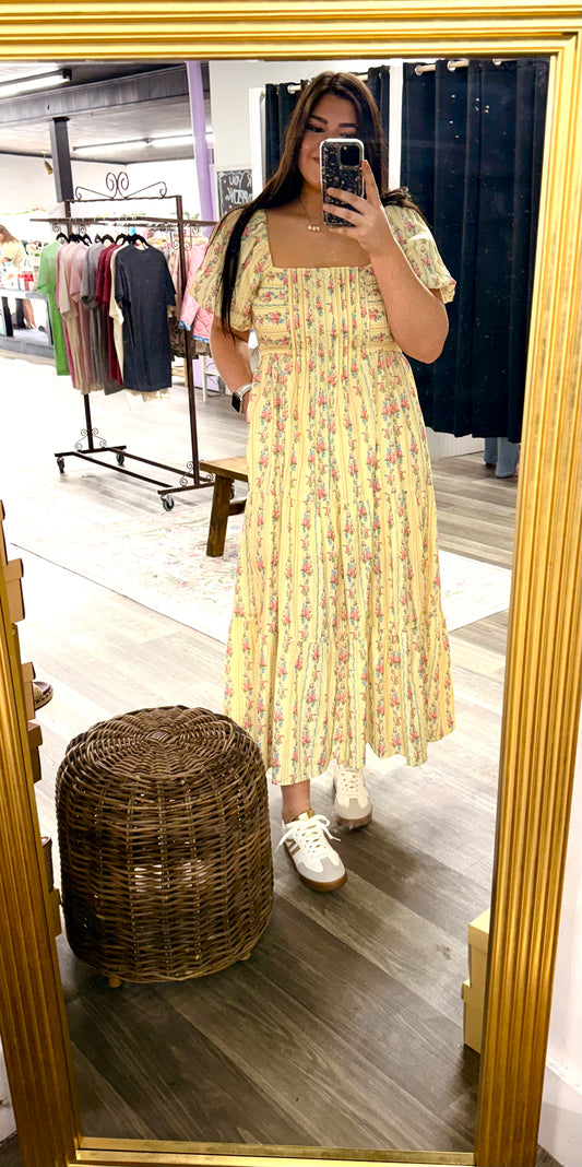 Yellow Multi Floral Midi Dress