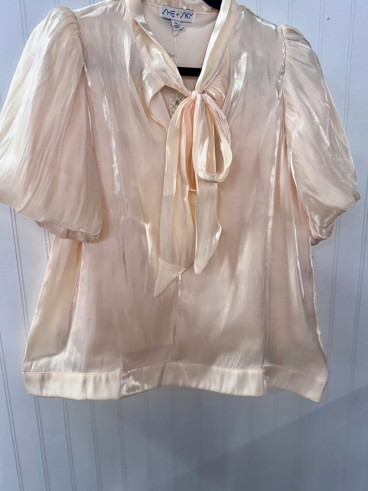 Cream Bow Metallic Top