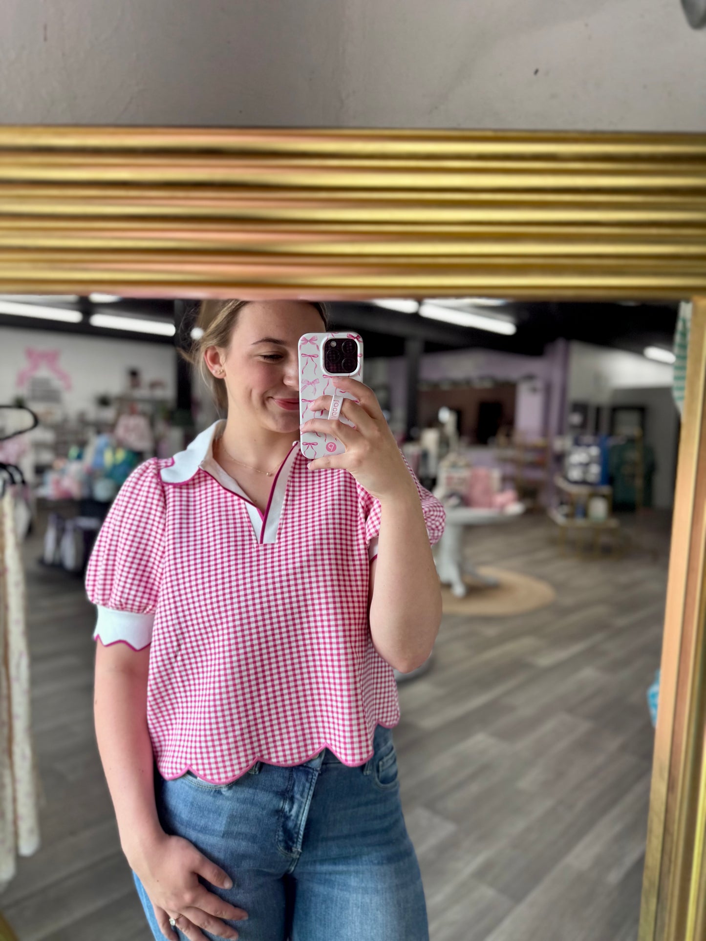 Pink Scalloped Detail Top