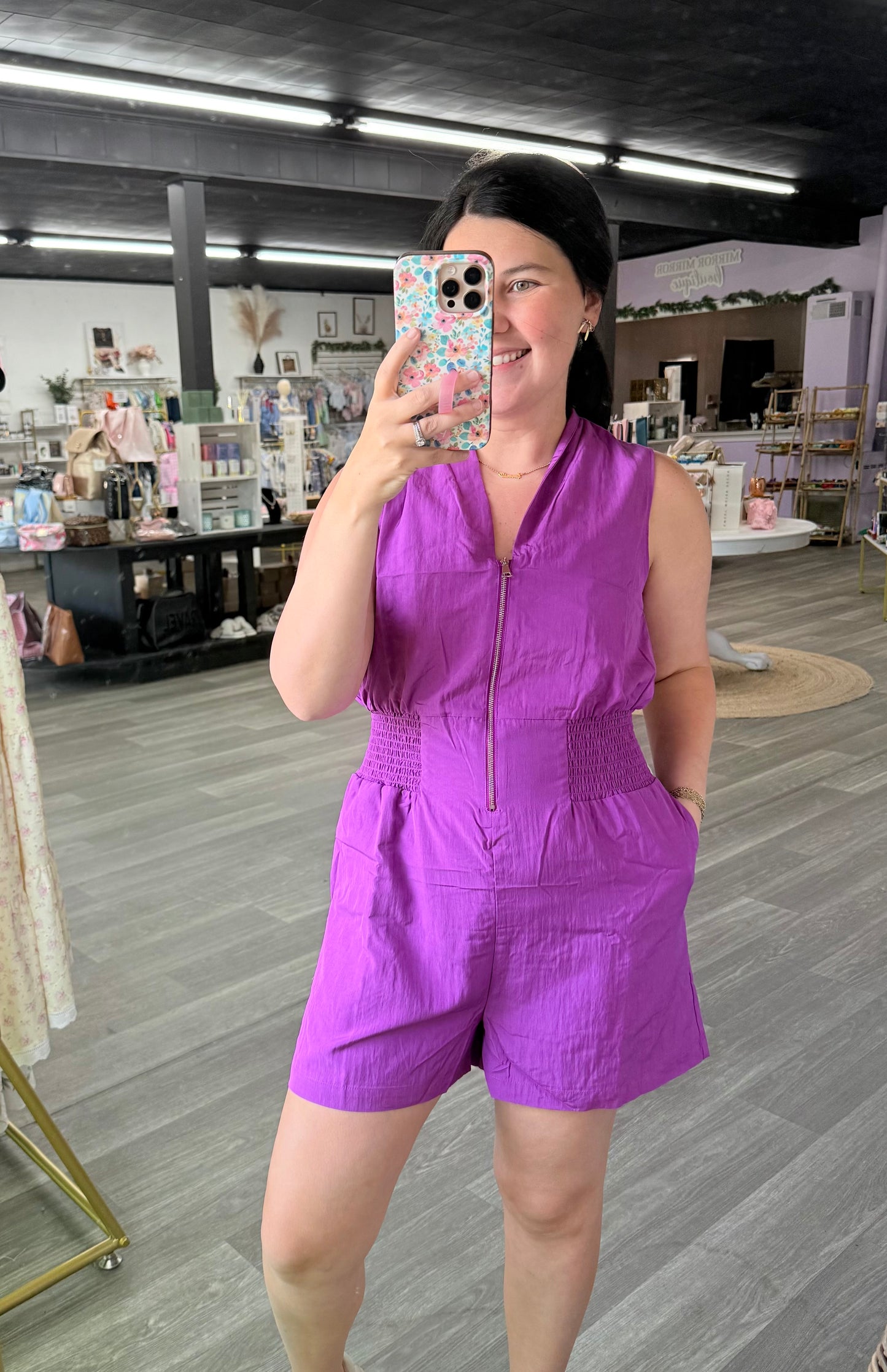 Purple Front Zip Romper
