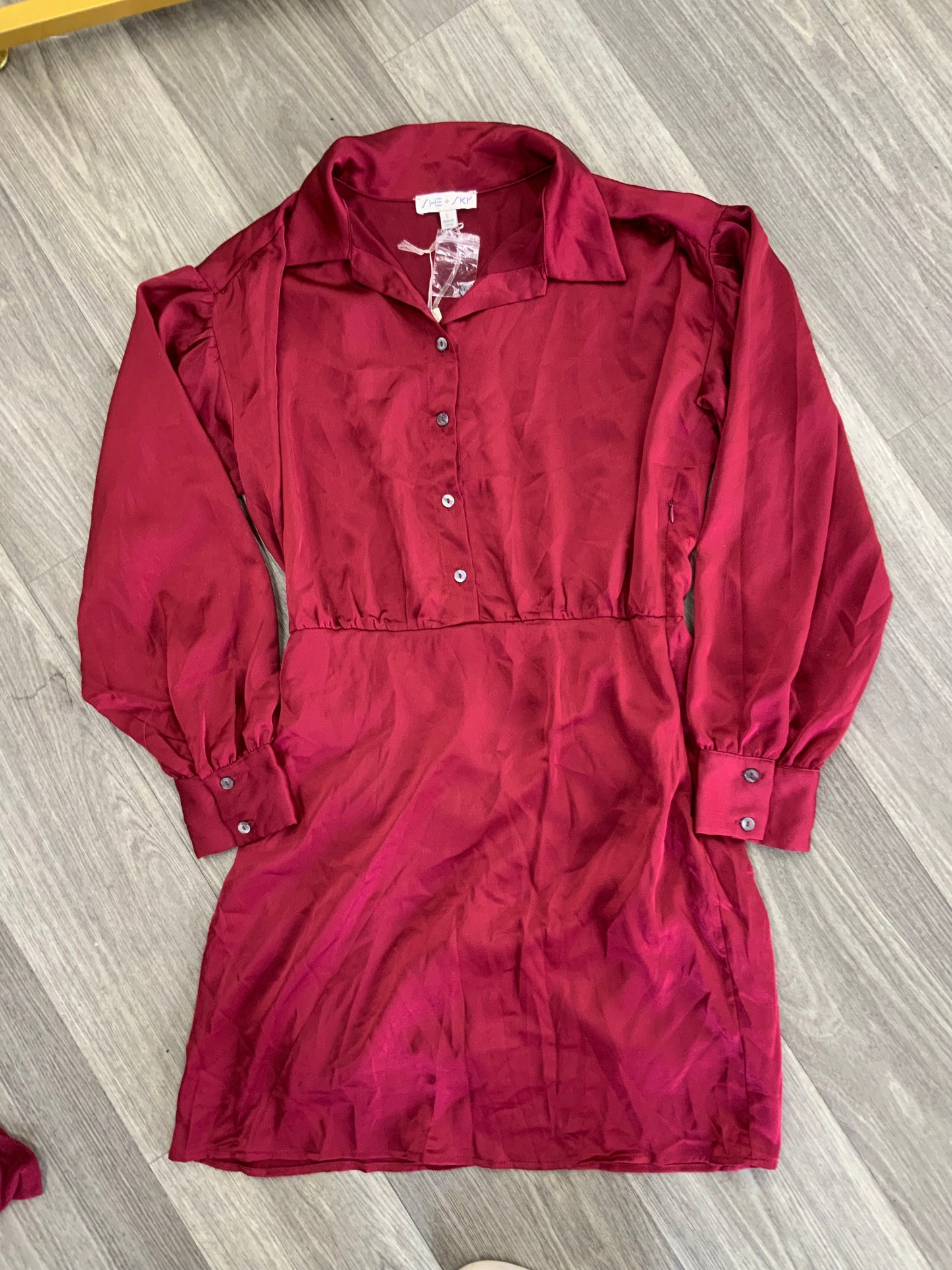 Wine Satin Button Down Dress