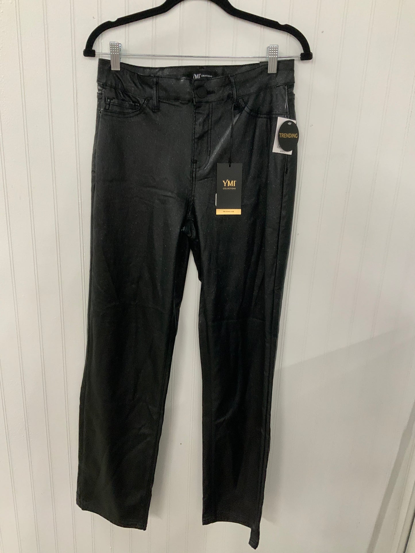 High Rise Straight Metallic Black Pants