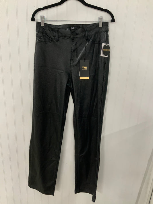 High Rise Straight Metallic Black Pants