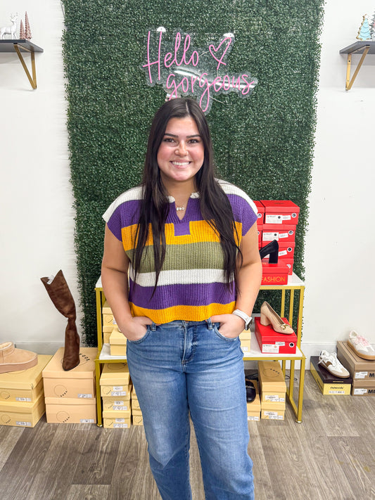 Mardi Gras Slit Sweater Top