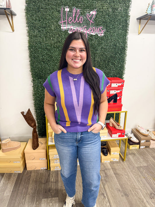 Mardi Gras Multi Chevron Striped Top