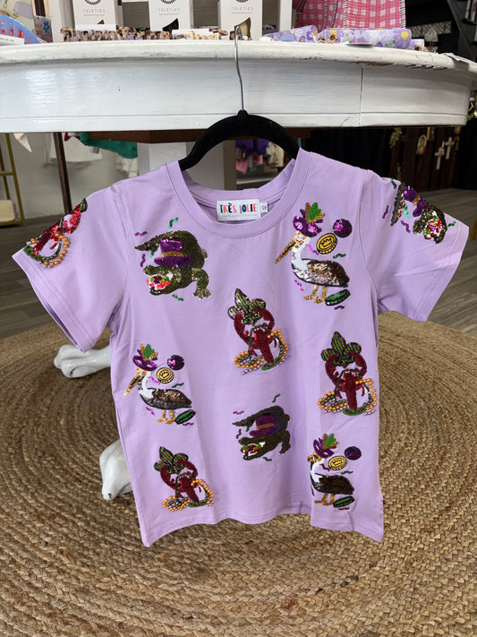 Tween Cajun Mardi Gras Sequin Top