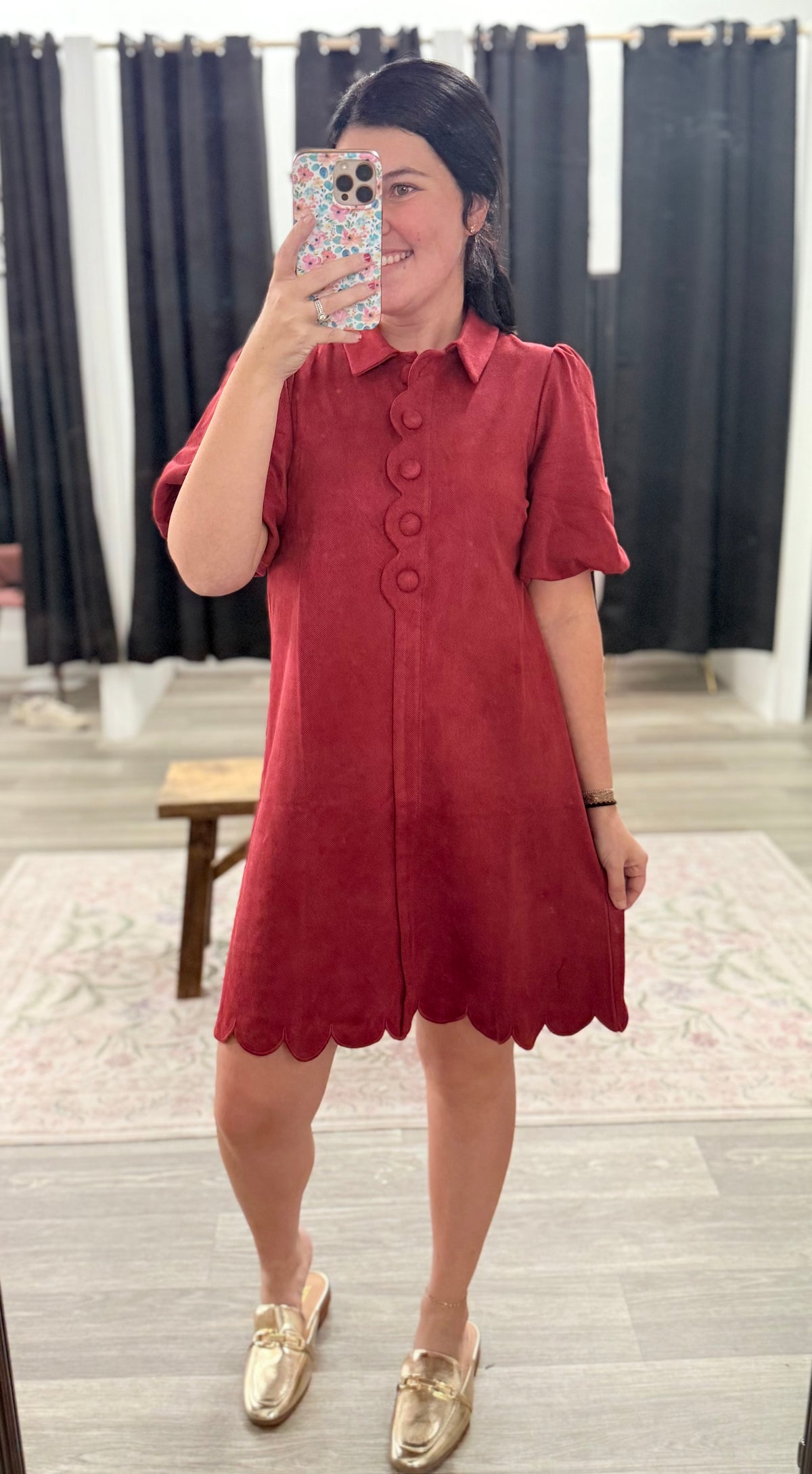 Burgundy Scalloped Shift Dress