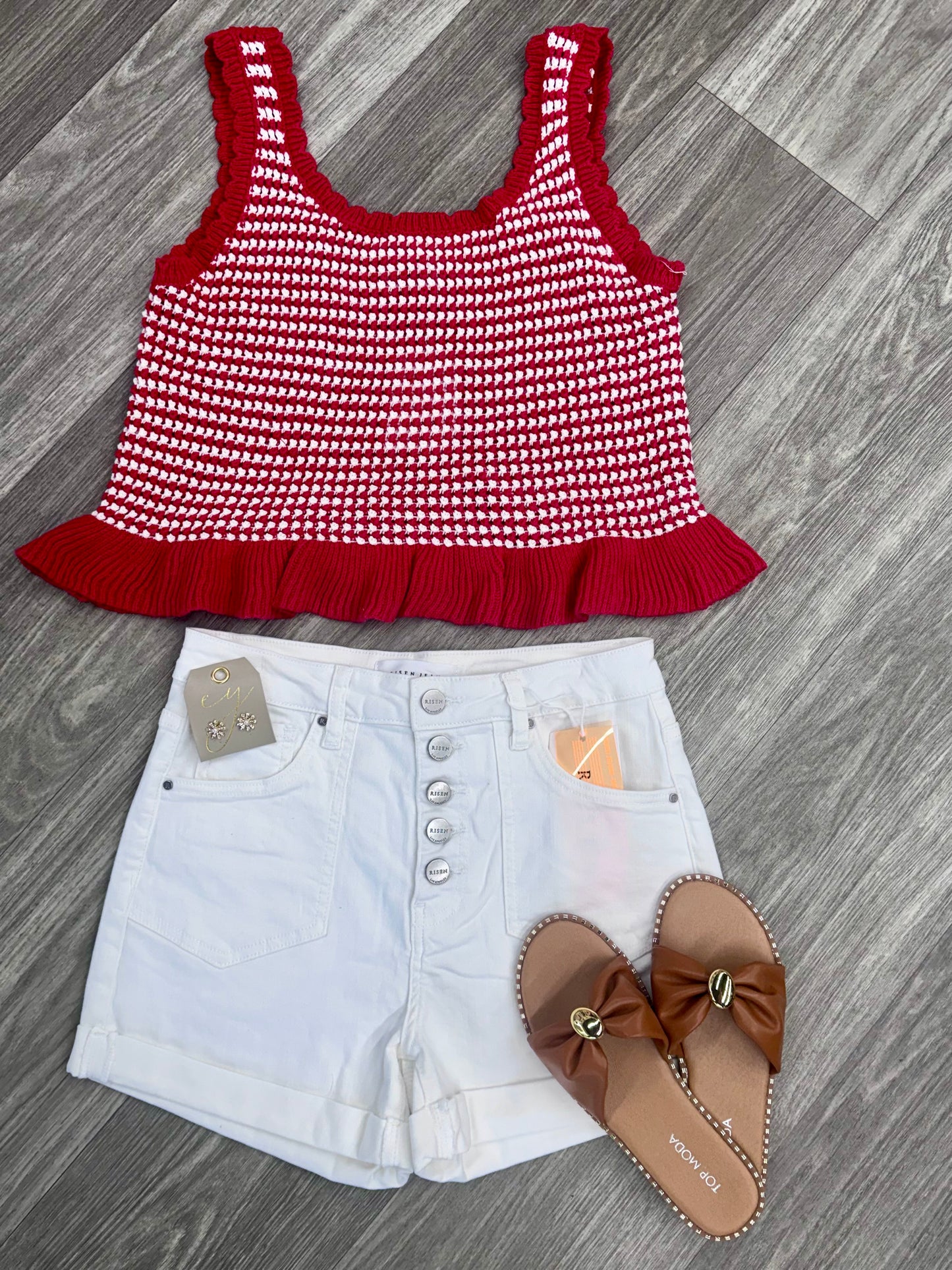 Cherry Red Striped Knit Top