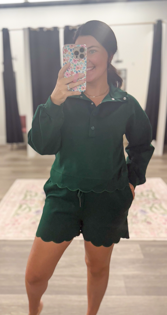 Hunter Green Scalloped Short Set