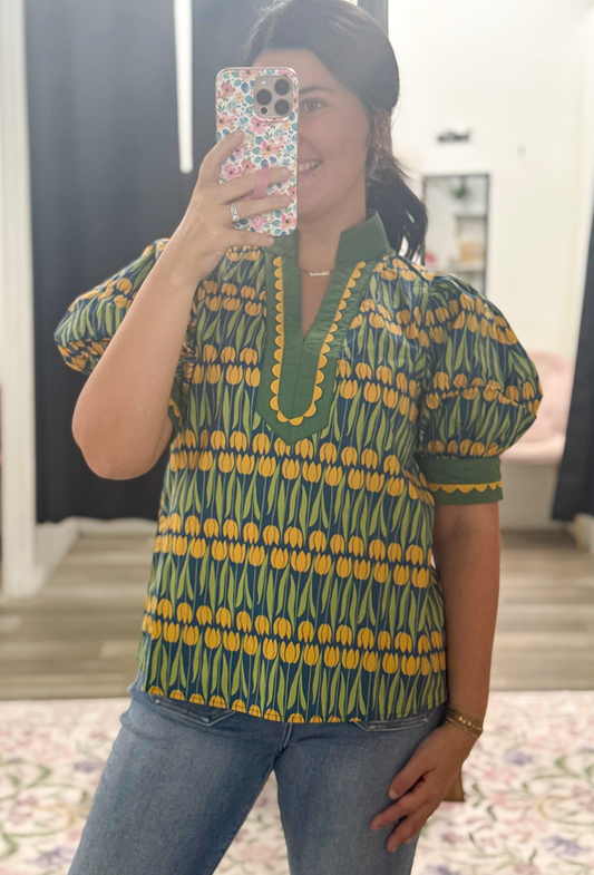 Teal Floral Top