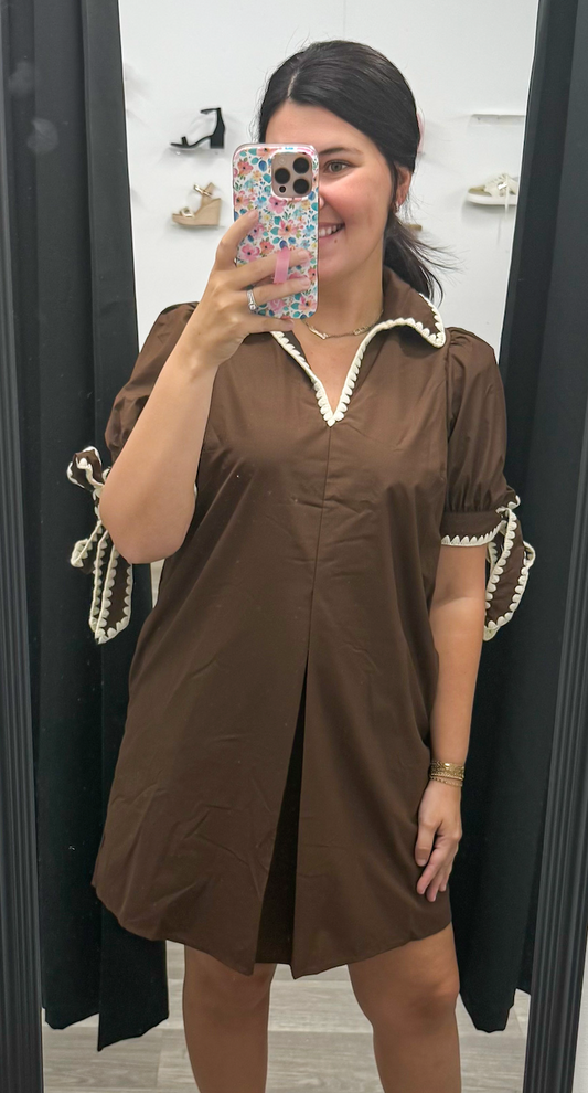 Brown Tie Sleeve Dress